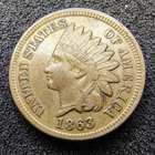 1863 Indian Head Cent 1c - Copper-Nickel - Philadelphia Mint - XF-AU Condition