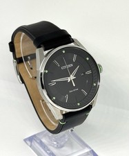 Citizen Men's Eco-Drive Black/Green St Steel 42mm Leather Watch BM6980-08E