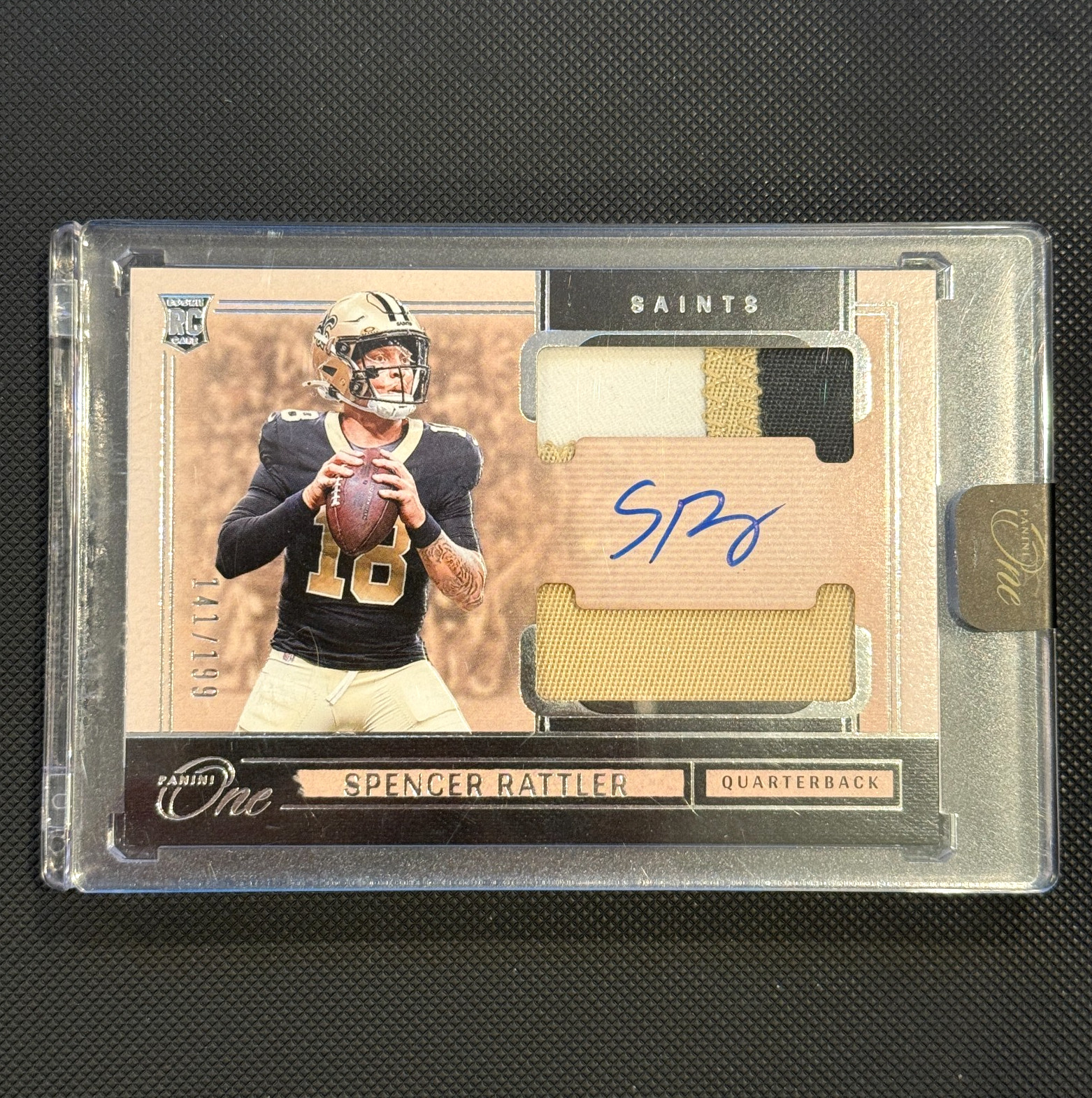 2024 Panini One Spencer Rattler RC Rookie #49 Dual Patch Auto RPA /199 Saints