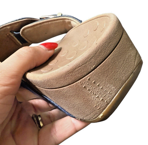 Vionic Capitola WOMENS 6 PRE-OWNED Thong Wedge Sandals Navy Blue Buckle Studded - Picture 11 of 11