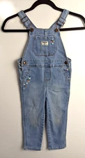 Osh Kosh B’Gosh Girls Denim Bib Overalls Size 3T Floral Cotton Blend EUC