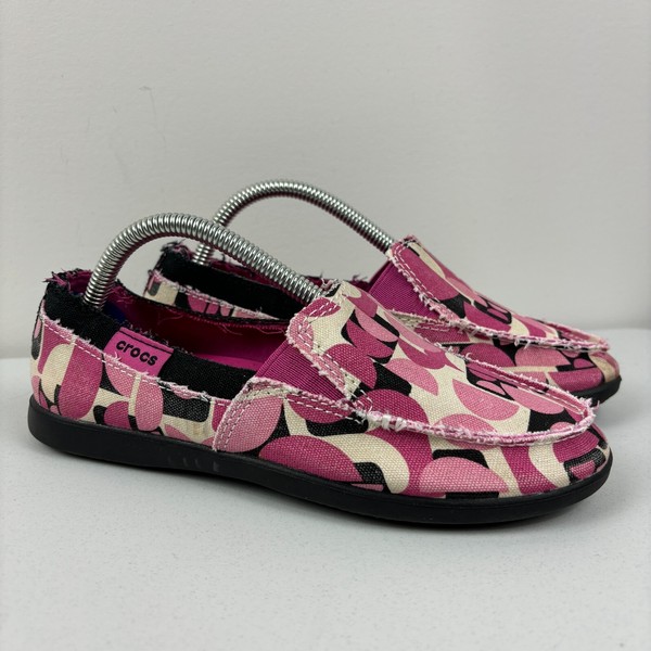 CROCS Size 5 Womens Distressed Slip On Pink Canvas Shoes Loafers