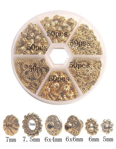 300PCS/Box Antiqued Gold Metal Bali Daisy Spacer Beads for Jewelry Making - Picture 2 of 10