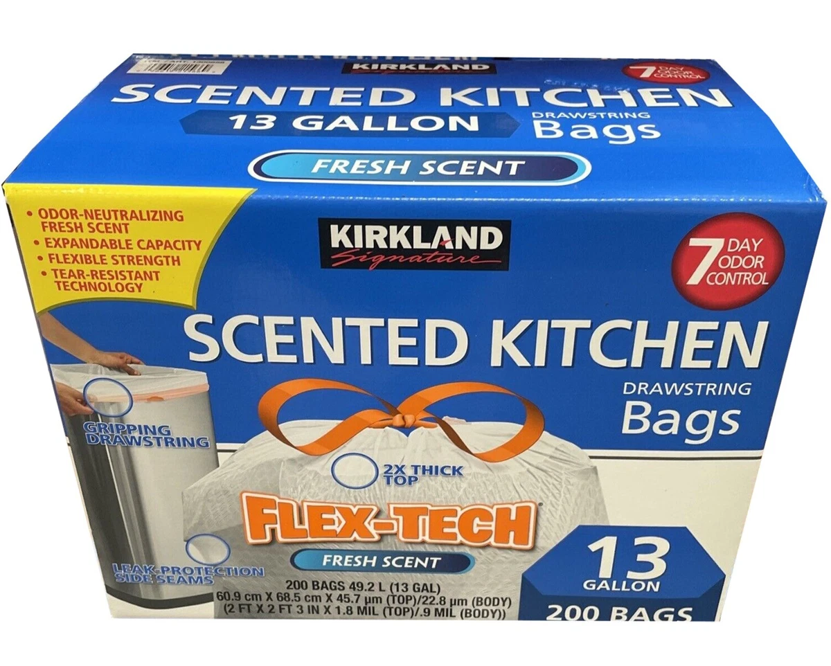  Kirkland Signature Flex-Tech 13-Gallon Scented Kitchen Trash  Bags, 200-count : Health & Household