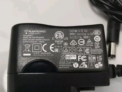 Genuine PLANTRONICS Headset Power Supply SSA-5W 090050 .2A 9V 500MA - Picture 2 of 2