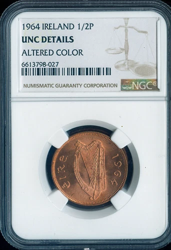 1964 Ireland Half Penny 1/2p NGC UNC Details Quality.