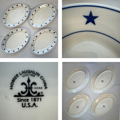 Brand New Set of 4 Homer Laughlin Blue Star Platters / Plates 13 3/8'' Oval USA
