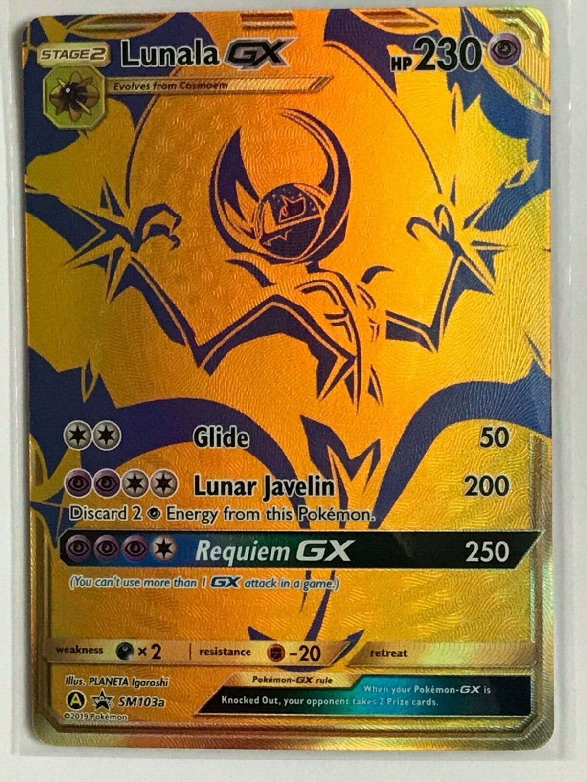 Lunala GX Gold HOLOGRAPHIC Custom Made Pokemon Card 