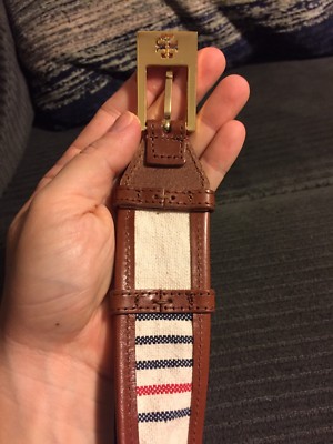NWT TORY BURCH DASH BELT LEATHER TRIM NAVY NATURAL RED  display picture 2