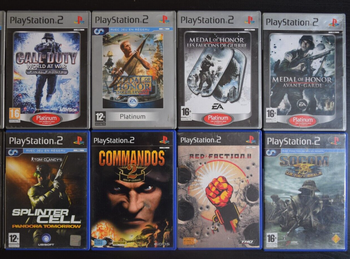 Lot De 8 Jeux De Guerre PlayStation 2 – Call Of Duty, Medal Of Honor, Tom Clancy, Etc.