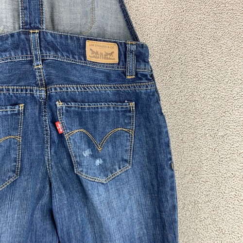 Levi Strauss & Co. Denim Bib Overall Youth Girls 12 Reg Blue Straight Distressed - Picture 6 of 10