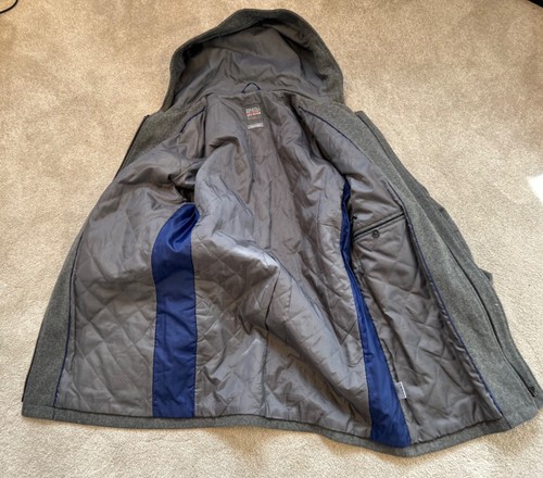 JEFF BANKS Cappotto Uomo Grigio Misto Lana Zip Cappuccio Giacca Borsone Taglia Media - Foto 3 di 9