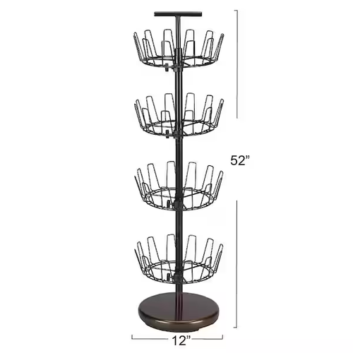 Shoe Tree Rack Bronze Finish Revolving 24-Pair 4-Tier Metal 52.75