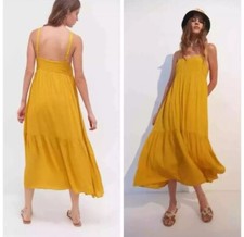 Urban Outfitters Mustard Tiered Babydoll Midi Dress, Small