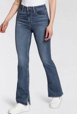 Levi`s 725 Bootcut High Rise Jeans Damen Stretch Denim Hose Dark Blue Used Pants