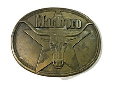 Vintage Marlboro Oval Longhorn Belt Buckle Solid Brass 1987 Philip Morris