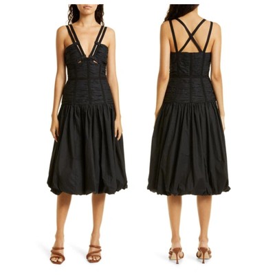 NEW ULLA JOHNSON Kaia Strappy Shirred Drop Waist Cotton Dress Size 10