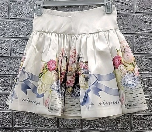 New Monnalisa Chic Lined Multicolor White Floral Skirt Size 10Youth