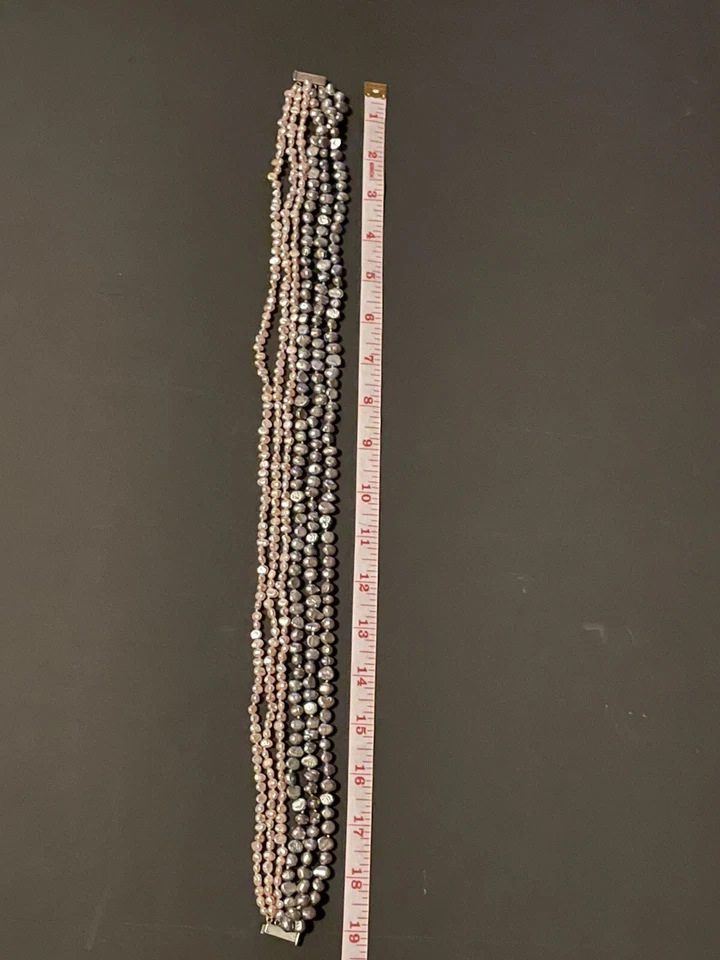 Collar de perlas barrocas de agua dulce rosa y púrpura de varios hilos Foto 4 de 4