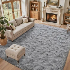 5x8 ft Light Grey Fluffy Shag Rug,Ultra Plush Non-Slip Area Rugs for Living R...