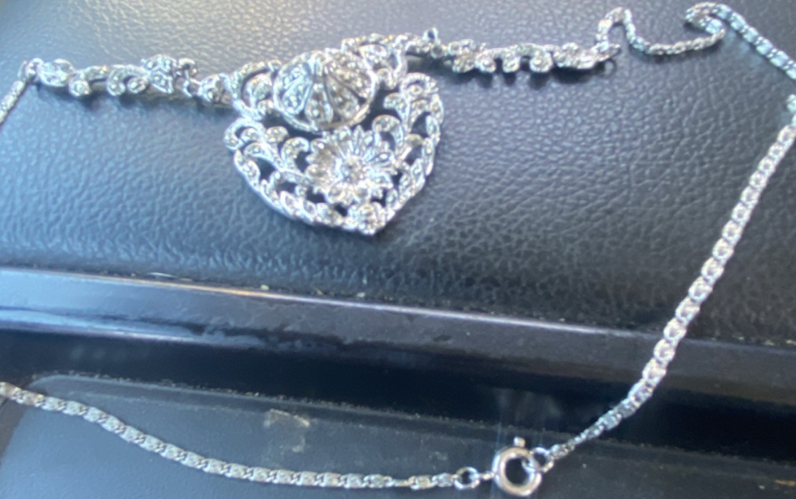 Silver Tone Crystal Rhinestone Heart Charm Pendant Sterling Necklace Cable Chain