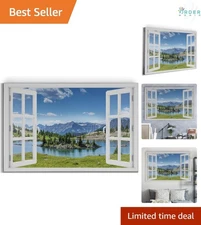 Wall Hanging Art Canvas Print Green Valley Lake Mountain Range Bedroom Living...