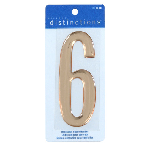 Hillman 848964 4-In. Gold Decorative Self-Adhesive Domed House Number 6