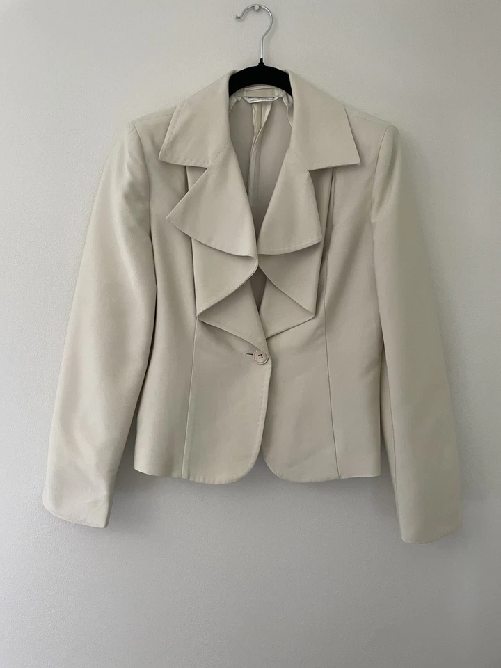 Chaqueta Blazer Abrigo Max Mara Marfil Crema Cuello Volantes Talla 8 Neutro Foto 4 de 4