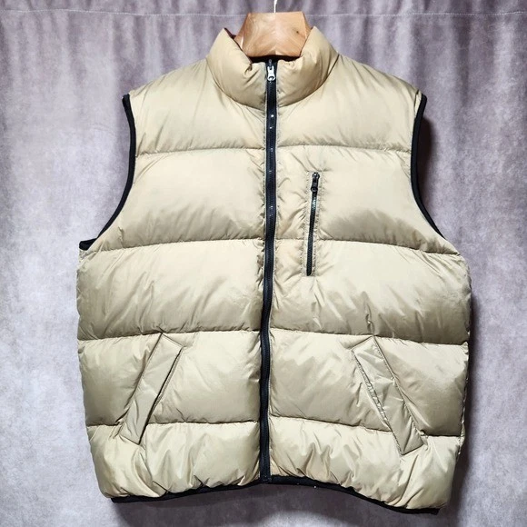 Guide Gear Mens XL Down Puffer Vest Reversible Tan Burgundy Outdoor Quilted