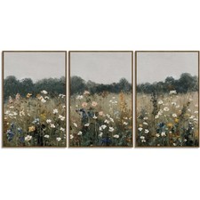 Vintage Meadow Landscape Wildflower Wall Art Framed Canvas Prints Art Decor, ...
