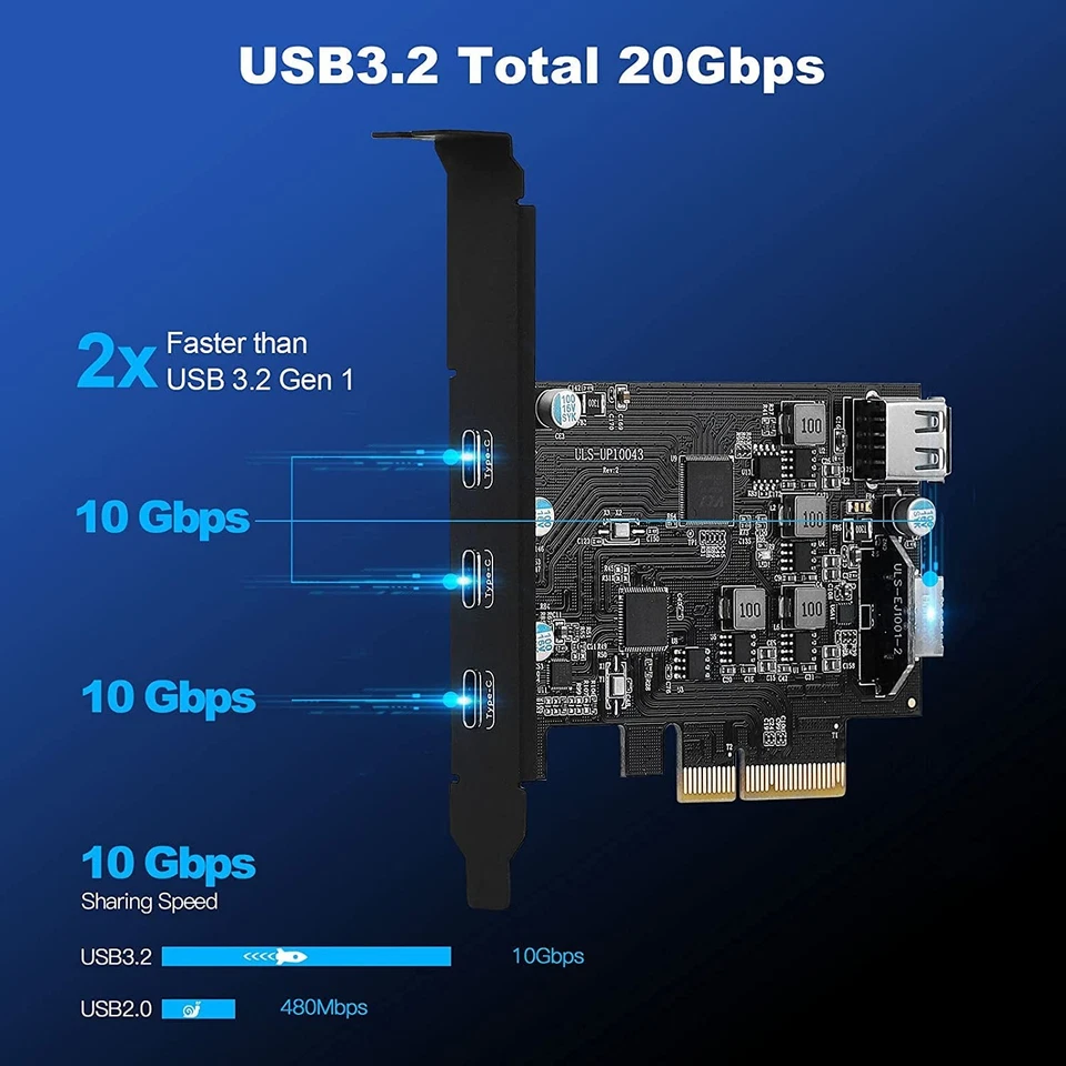 PCI-E to USB 3.2 Expansion Card ,3.2 gen2 10Gpbs (3X USB C, 1x USB A, 1x USB ... - Image 2 of 4