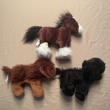 Ganz Webkinz Plush Lot Clydesdale Horse, Black Dog, and Brown Dog 9" NO CODES