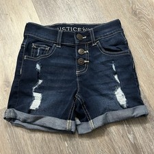 Justice Girl s Dark Blue Distressed Midi Jean Cuffed Shorts Size 7 Youth