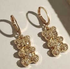 Teddy Bear Dangle Earrings Cubic Zirconia
