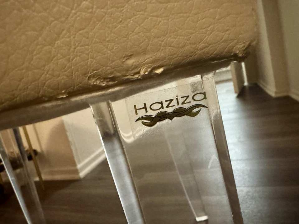 H-Studio Shlomi Haziza ArtFurniture Upholstered Lucite Acrylic Leg Vanity Stool - Image 3 of 4