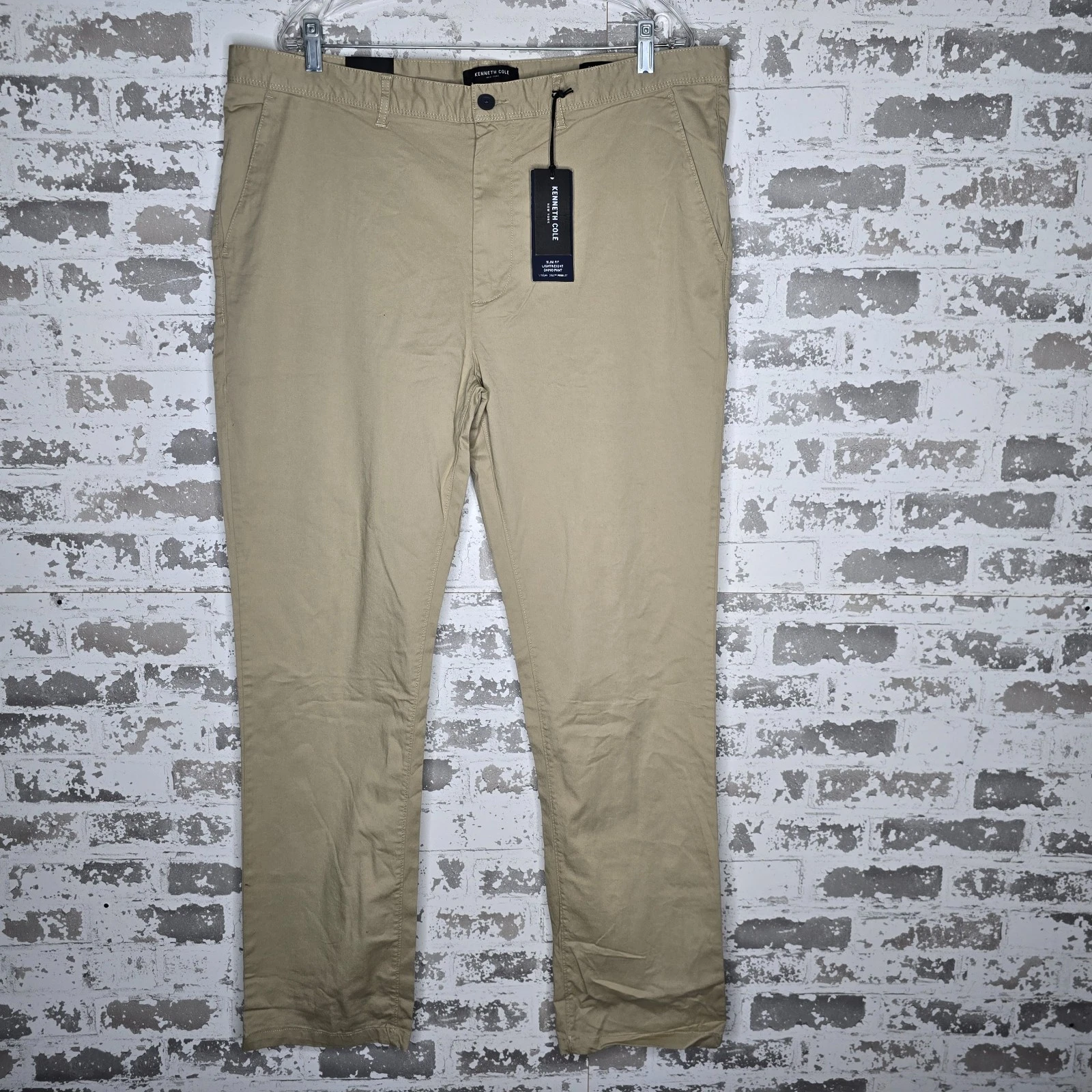 NWT Kenneth Cole Pants Mens 38x32 Beige Slim Fit Lightweight Stretch Twill Chino