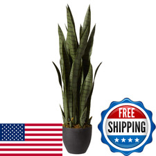 Nearly Natural Green 35in Sansevieria Indoor Plant with Black Planter