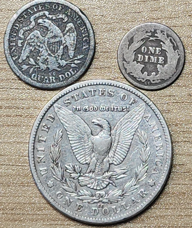 👀 Carson City Silver! 1882 CC Morgan Dollar, 1878 CC Quarter, 1876 CC Dime MSXL - Image 2 of 4