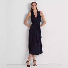 Ralph Lauren Black Label Navy Sleeveless Wrap Midi Dress Size 18
