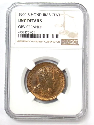 1904 B Honduras Cent NGC graded UNC Details bright nice coin.