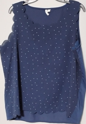 ELLE Sleeveless Tank Top Scalloped Edges Womens XL  Blue White Triangles Stretch