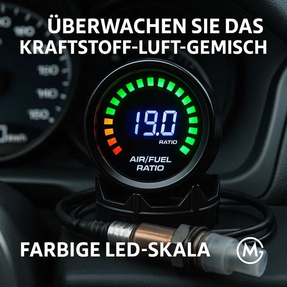 AFR Anzeige 52 mm Digital Smoked mit O2 Sensor 12V Benzin DE. - Bild 2 von 4