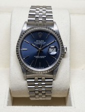 Rolex Datejust 36 Rare Blue Engine Turned Bezel Jubilee Watch 1991 Ref. 16220