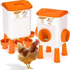 Chicken Feeder and Waterer Set, Chicken Coop Accessories, 3.1 Gallon/24.2 Pou...
