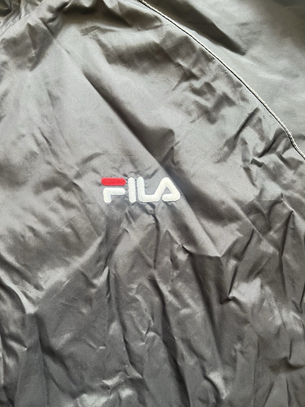 Giacca a vento Fila pista con cappuccio leggera linea bianca nera uomo XS