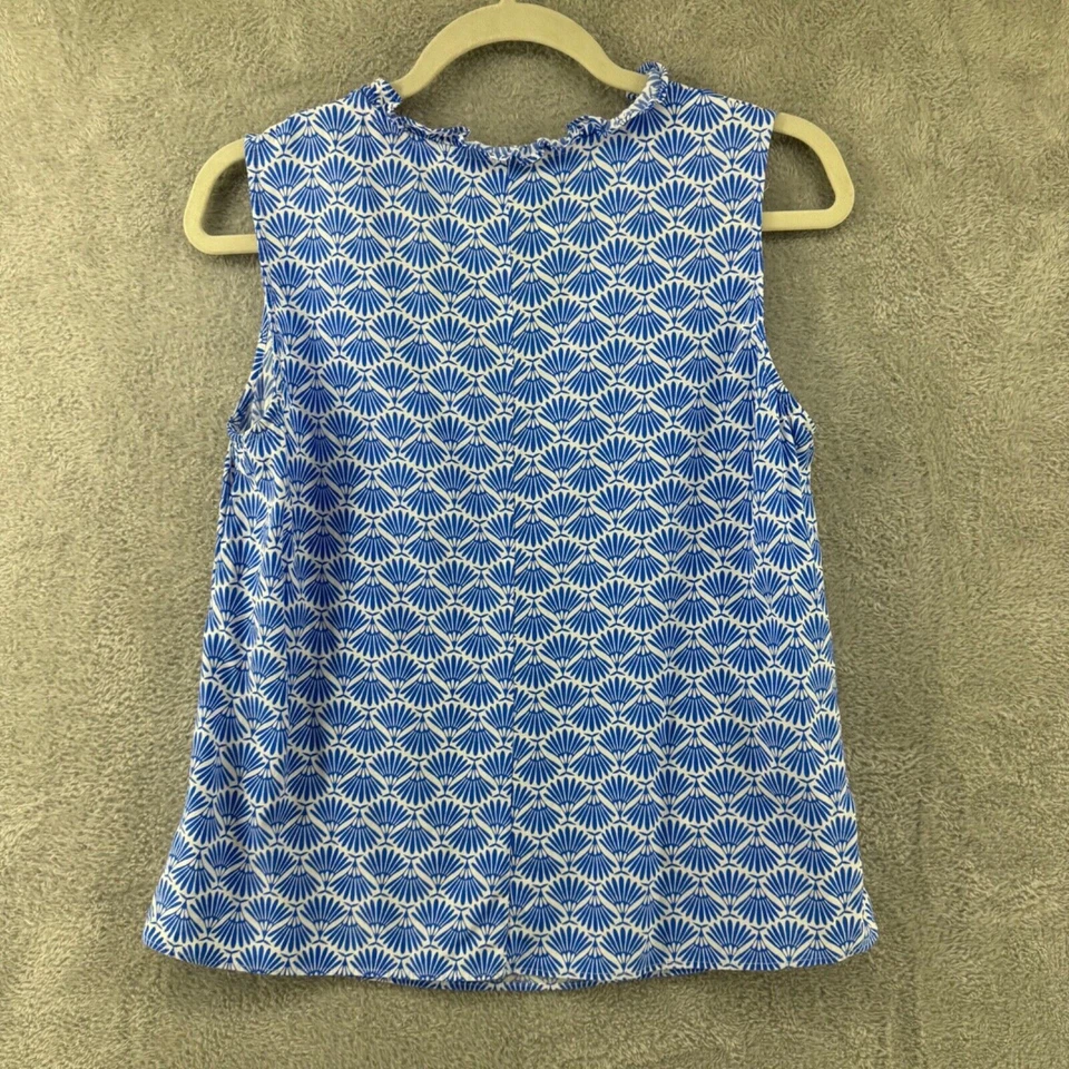 Camiseta sin mangas Boden Top para mujer US8 azul blanco estampado pulóver con volantes cuello en V Foto 3 de 4