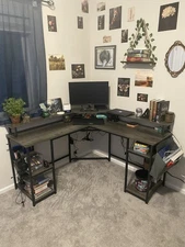 Home Office L Shaped Gaming Desk Reversible Computer Desk with Led Lights,Black