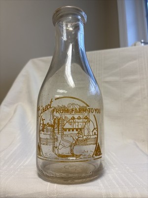 Vintage Quart Milk Bottle G. E. Maloy Dairy Ashville New York 1951 Farm Barn Cow