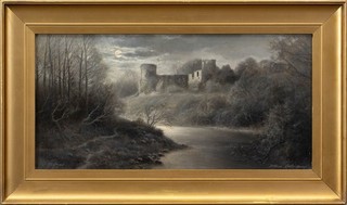 James W. Gozzard (1862–1926) Bothwell Castle by Moonlight Antique Oil Painting