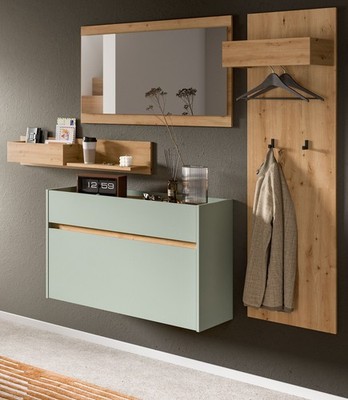 Garderobe Set Salbei Eiche Flur Garderobenset 4-tlg mit Schuhkipper 200 cm Borga